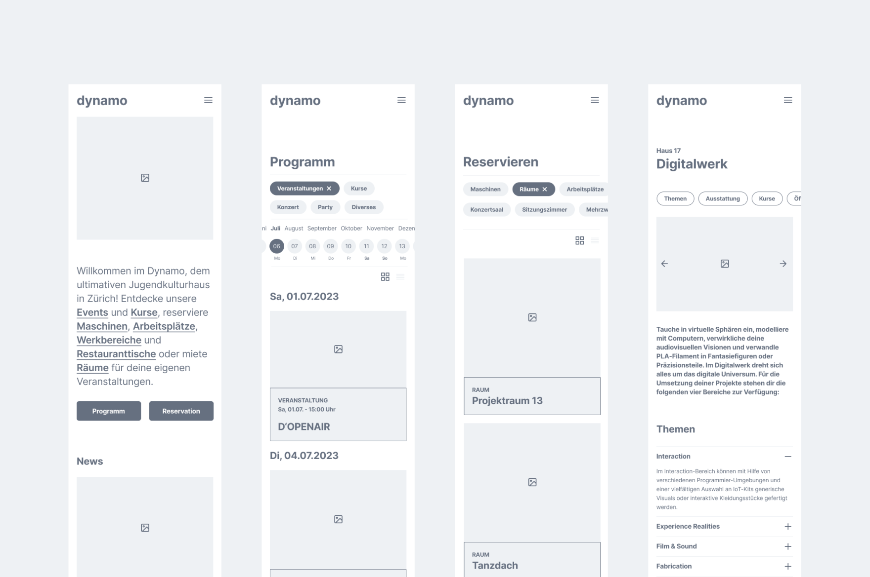 Wireframes Dynamo Startseite